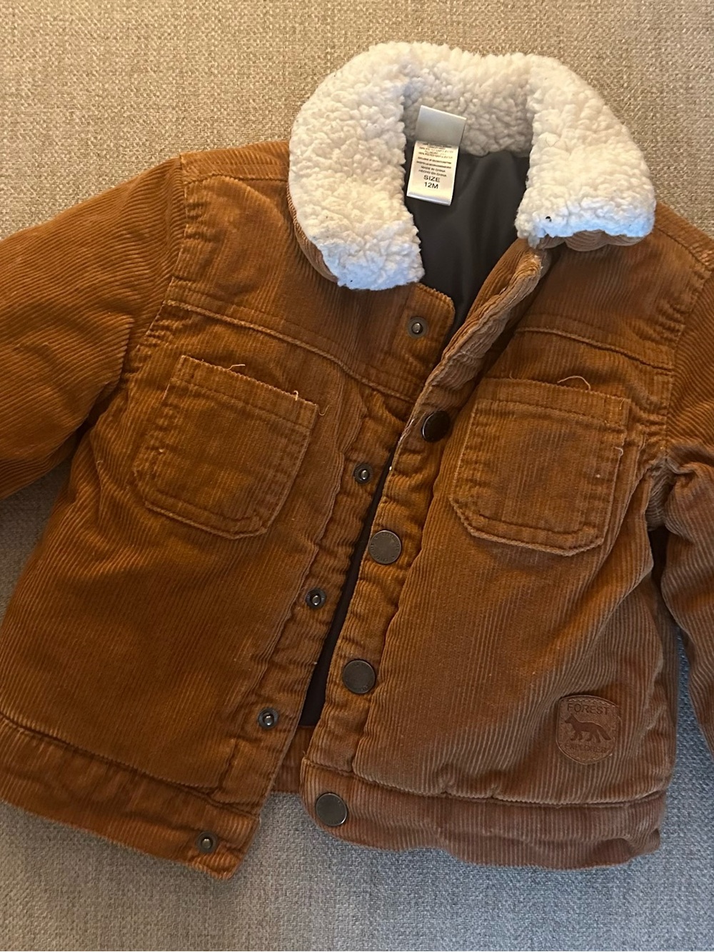 Little Me Tan Corduroy Jacket with Cream Sherpa Collar